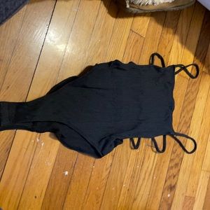 Urban Outfitters Black Ribbed Strappy Bodysuit